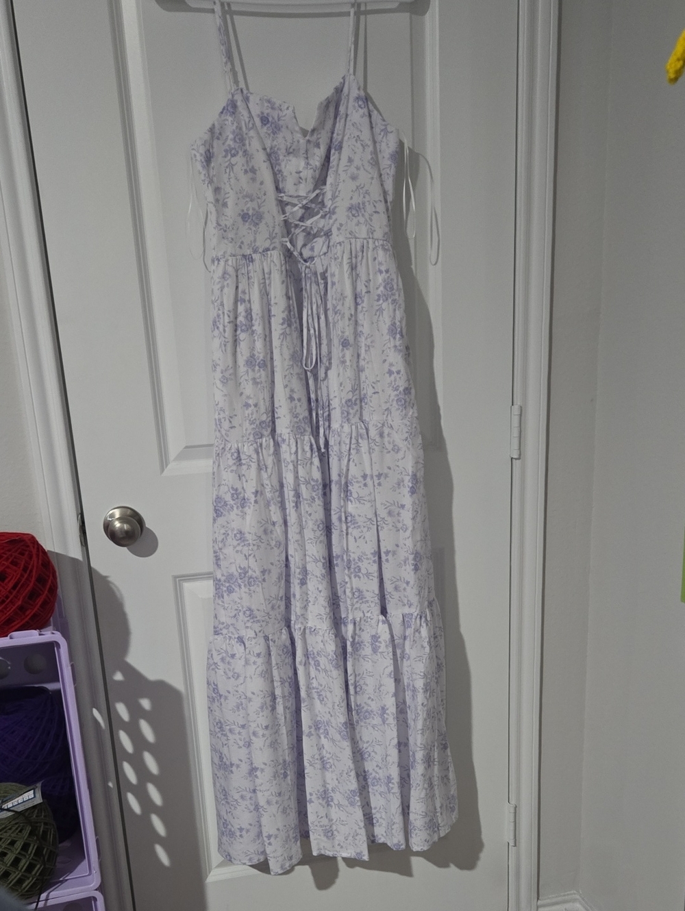 Francesca's Collections White & Lilac Floral Lace-Up Maxi Dress